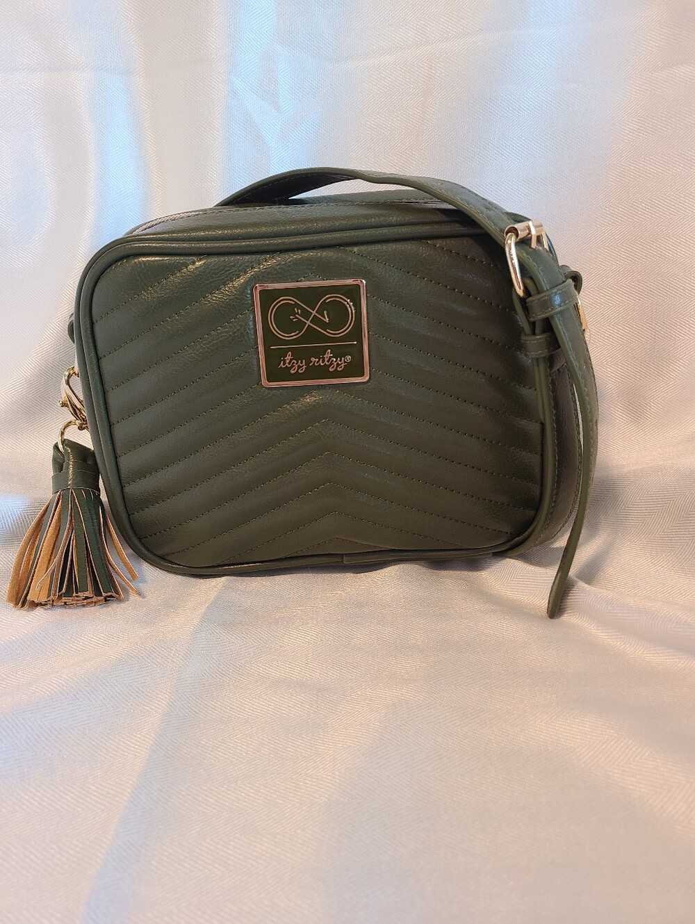 Itzy Ritzy Olive Quilted Crossbody Bag with Tassel